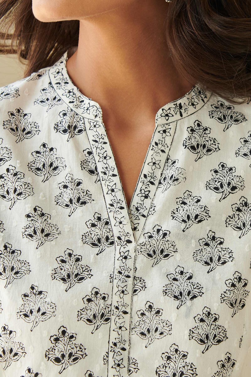 White Hand Block-Printed Cotton Top