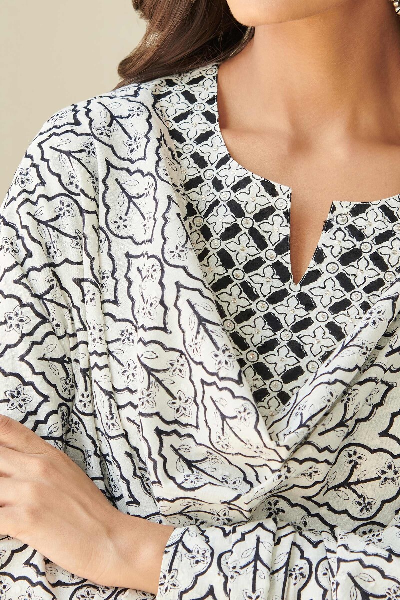 White Hand Block Printed Cotton Dupatta
