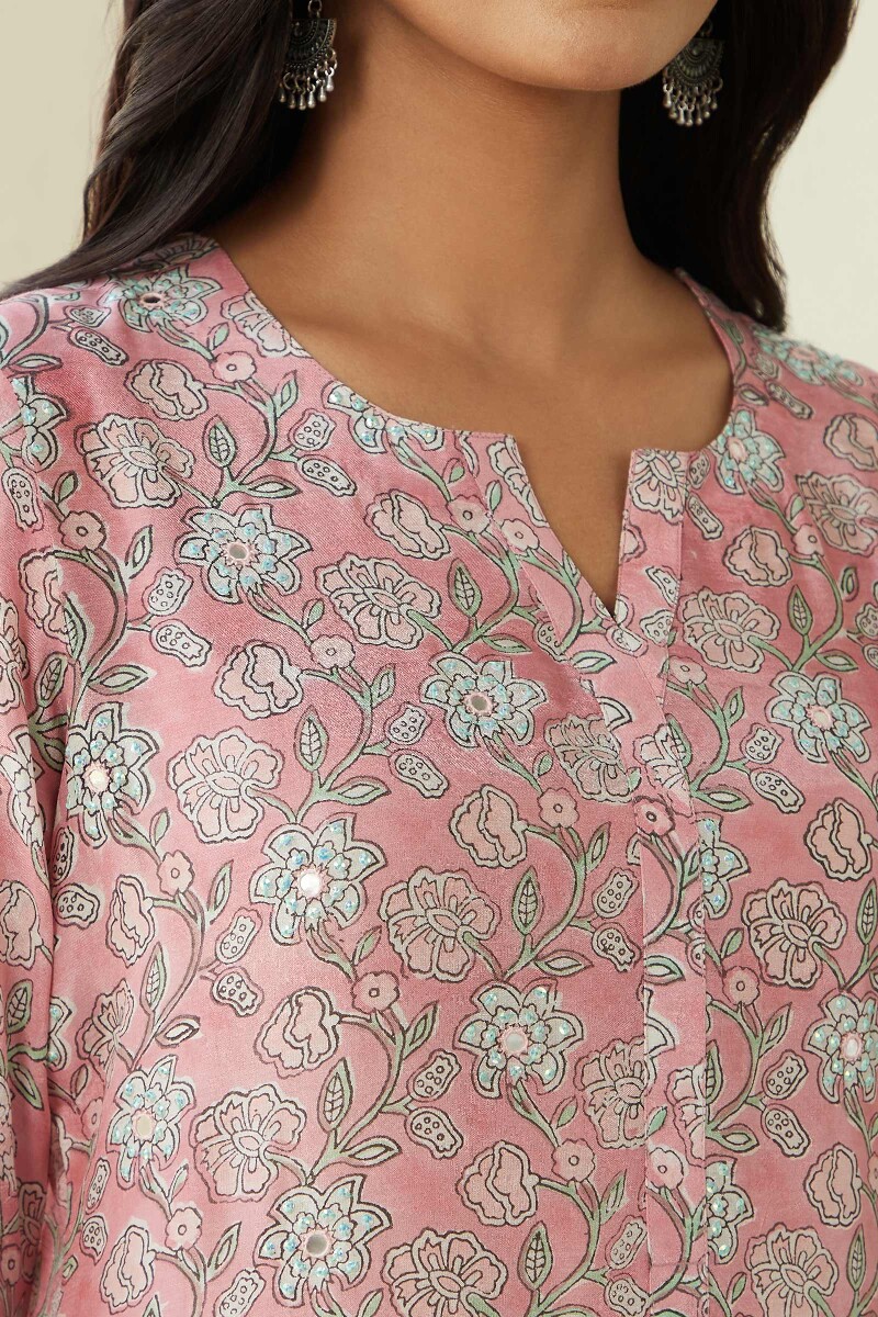 Pink Hand Block Printed Straight Modal Kurta