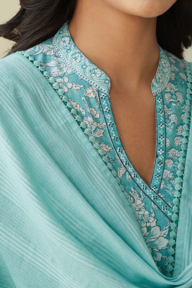 Blue Handcrafted Cotton Dobby Dupatta
