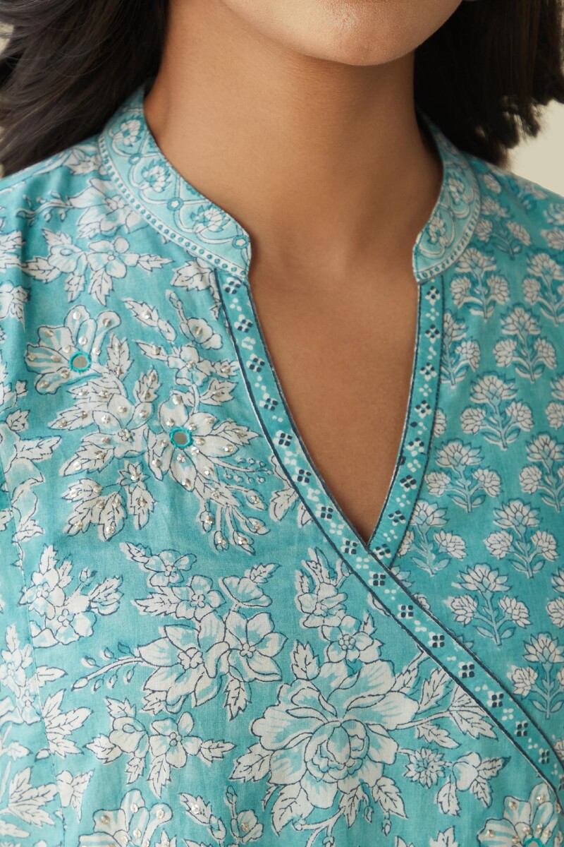 Blue Hand Block Printed A-Line Cotton Kurta