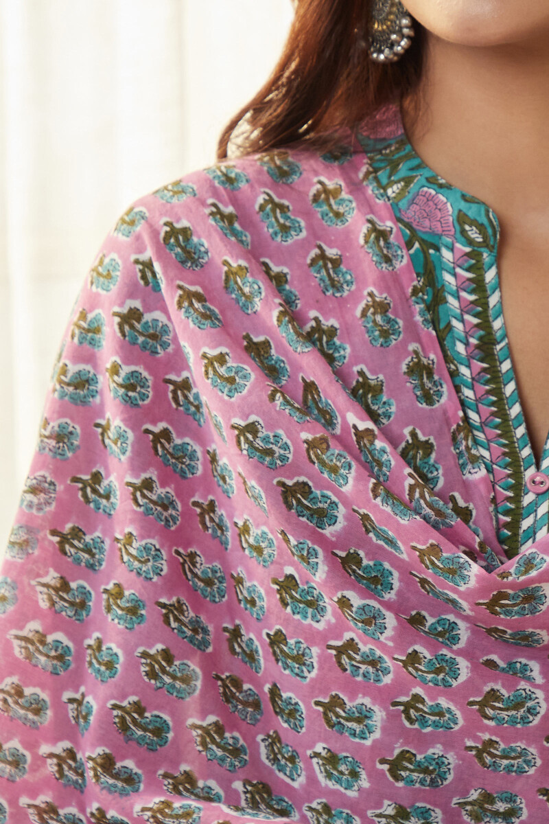 White Hand Block Printed Cotton Dupatta