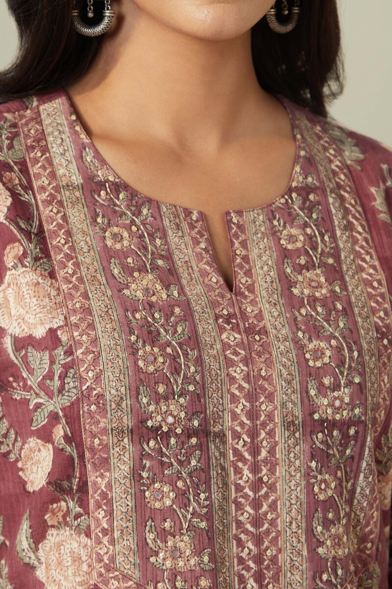 Maroon Hand Block Printed Straight Cotton Kurta