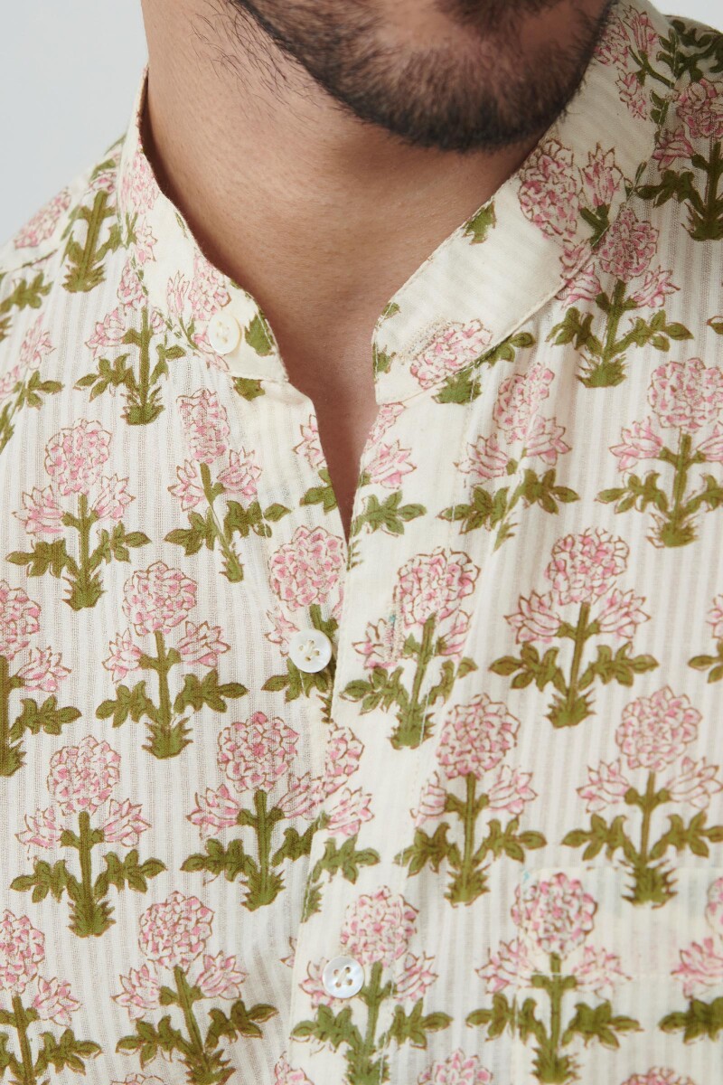 Off-White Hand Block Printed Cotton Shirt