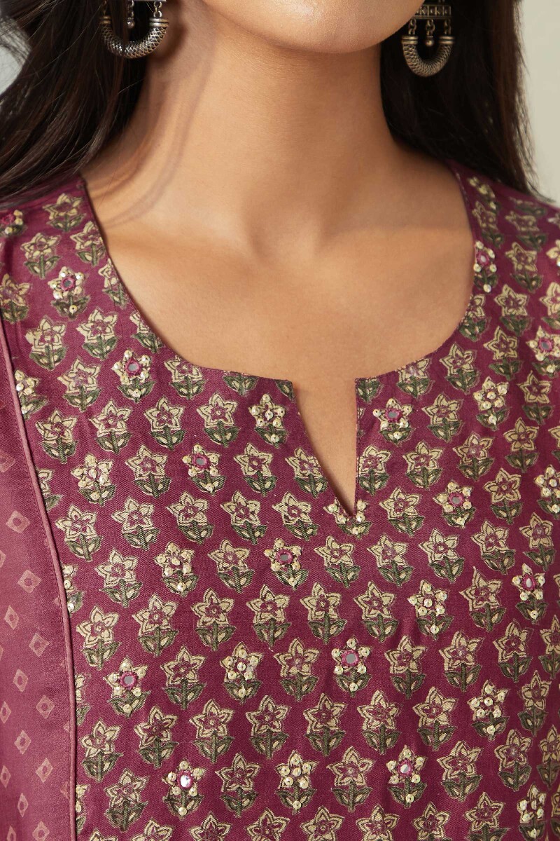 Raspberry Hand Block Printed Straight Modal Kurta