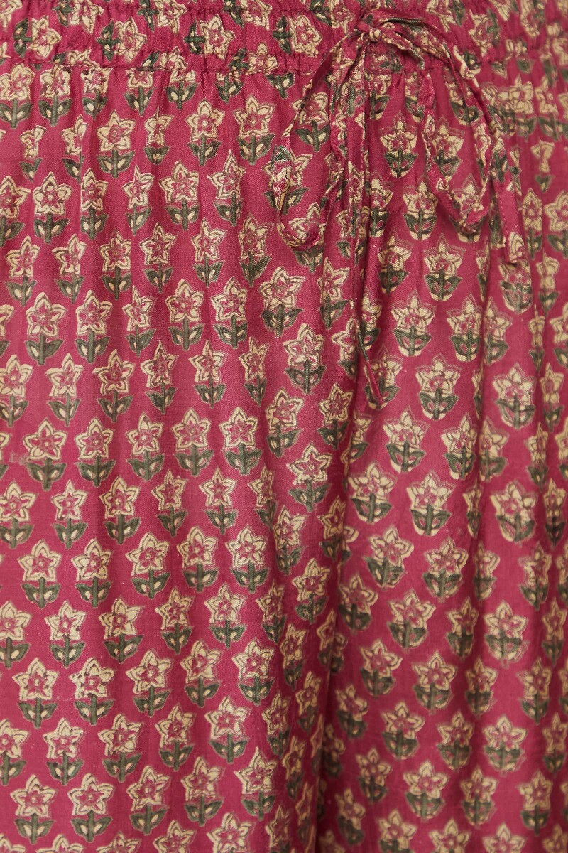 Raspberry Hand Block Printed Modal Izhaar Pants