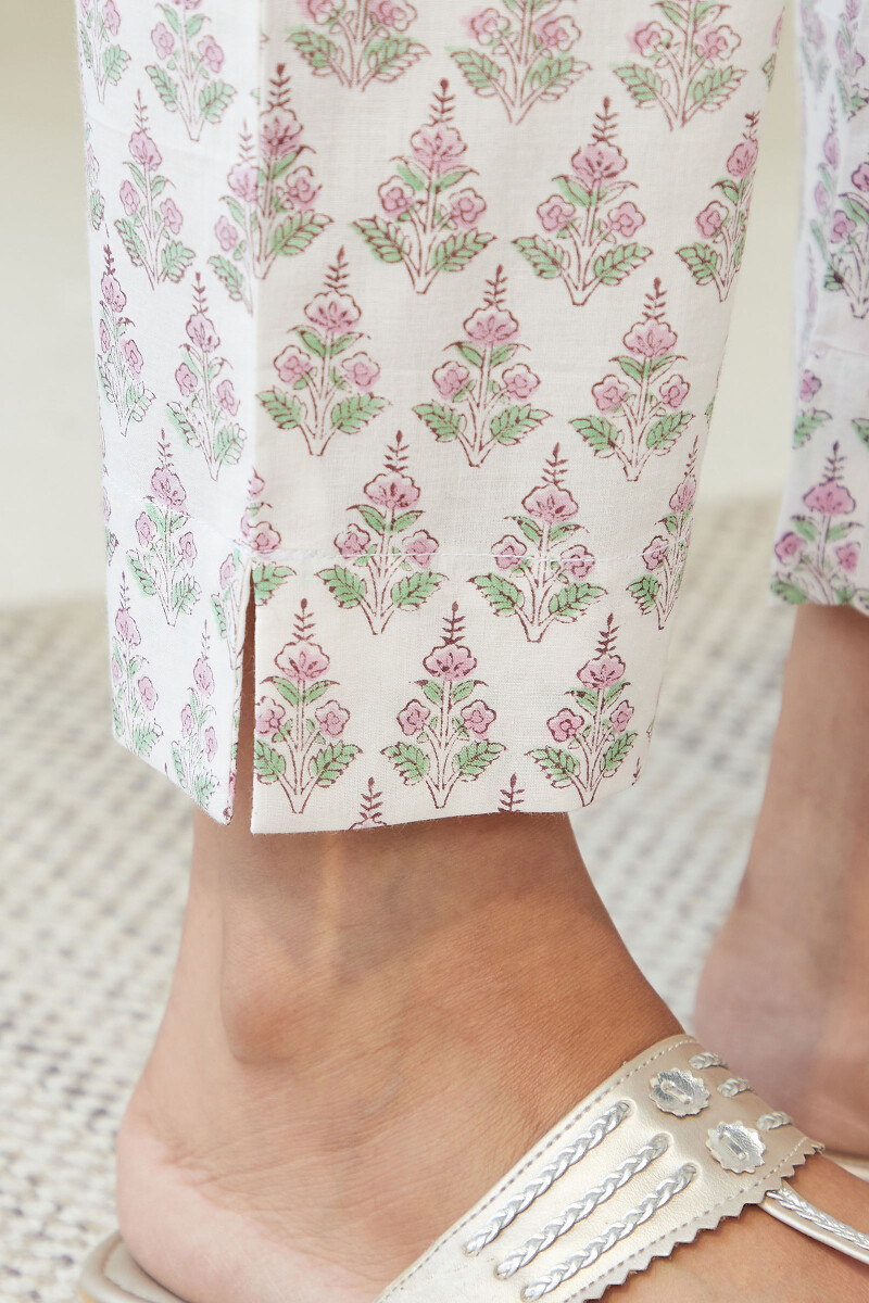 White Handcrafted Cotton Narrow Pants