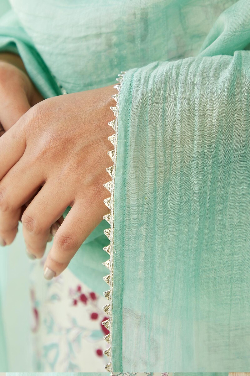 Turquoise Handcrafted Cotton Silk Dupatta