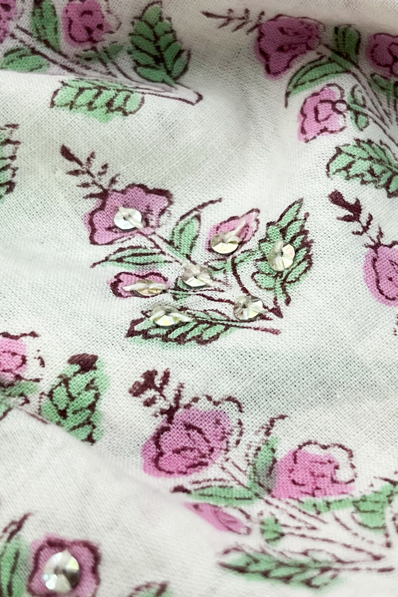 White Hand Block-Printed A-line Cotton Kurta