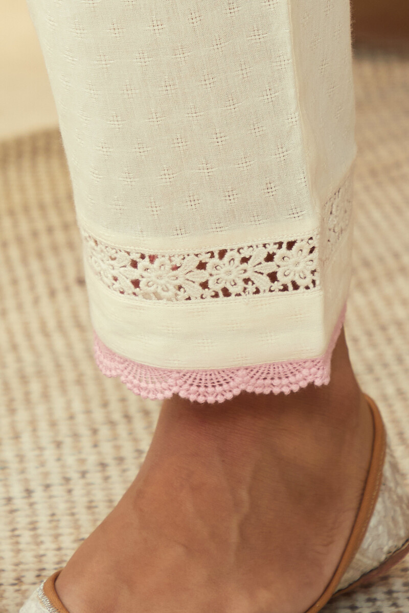 Off-White Handcrafted Cotton Dobby Narrow Pants