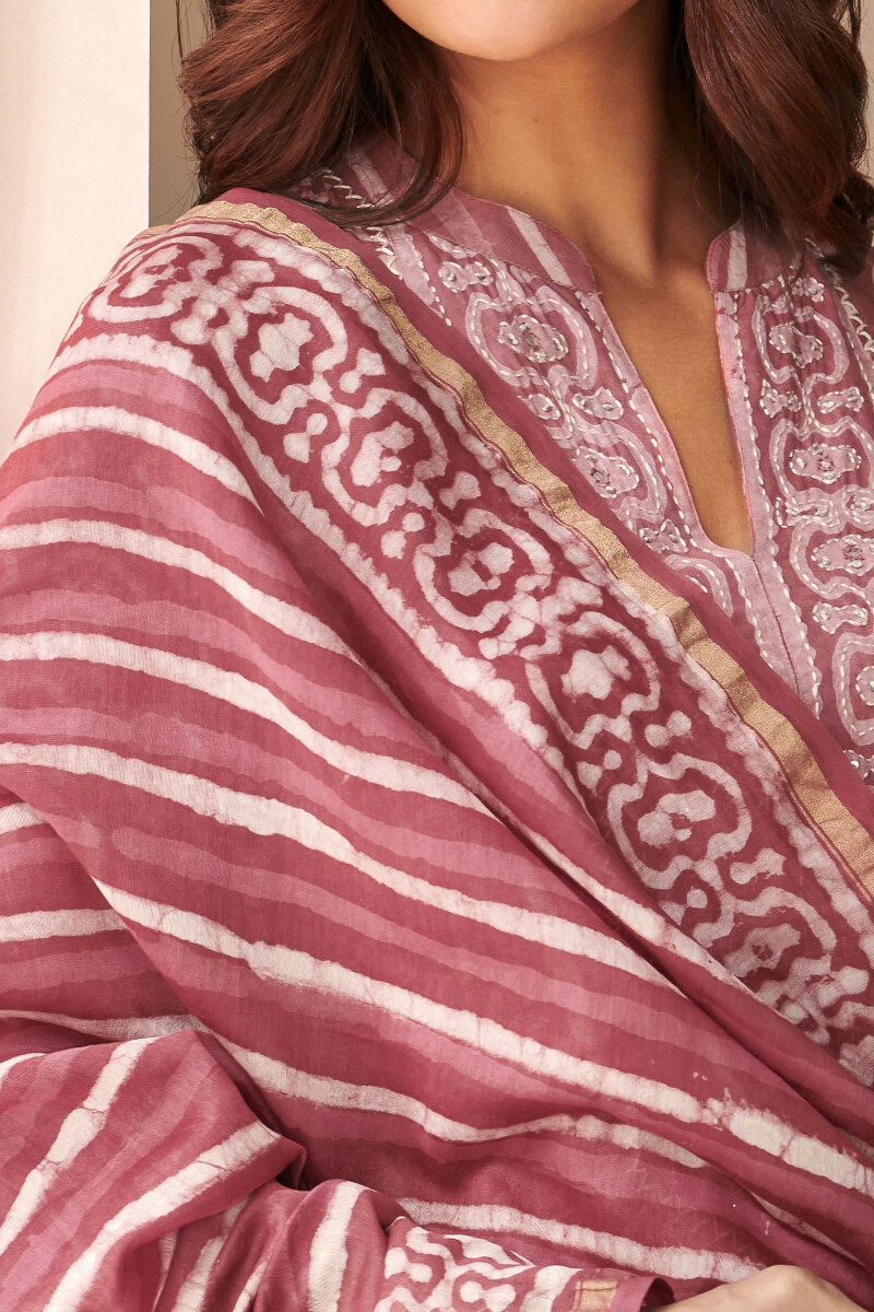 Dabu Hand Block-Printed Chanderi Dupatta