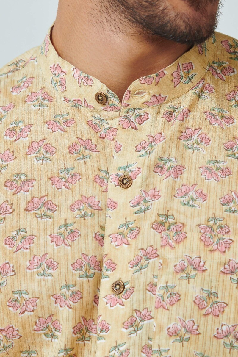 Mustard Hand Block Printed Cotton Shirt