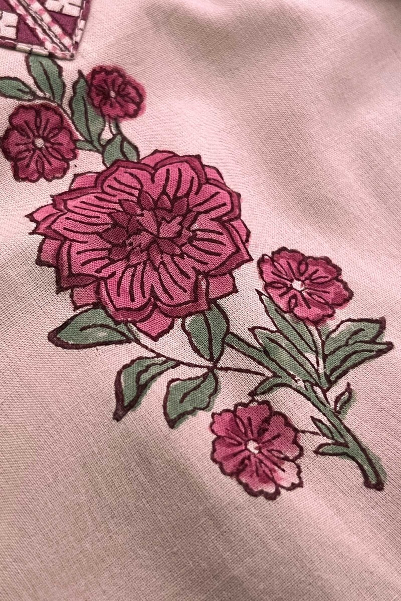 Purple Hand Block-Printed Straight Cotton Kurta
