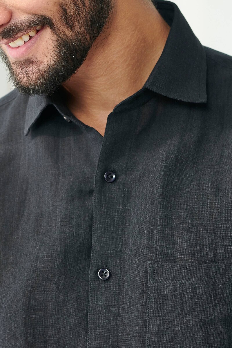 Black Handcrafted Cotton Linen Shirt