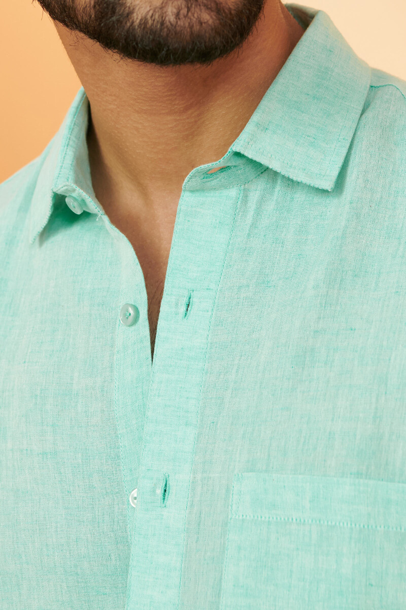 Green Handcrafted Cotton Linen Shirt
