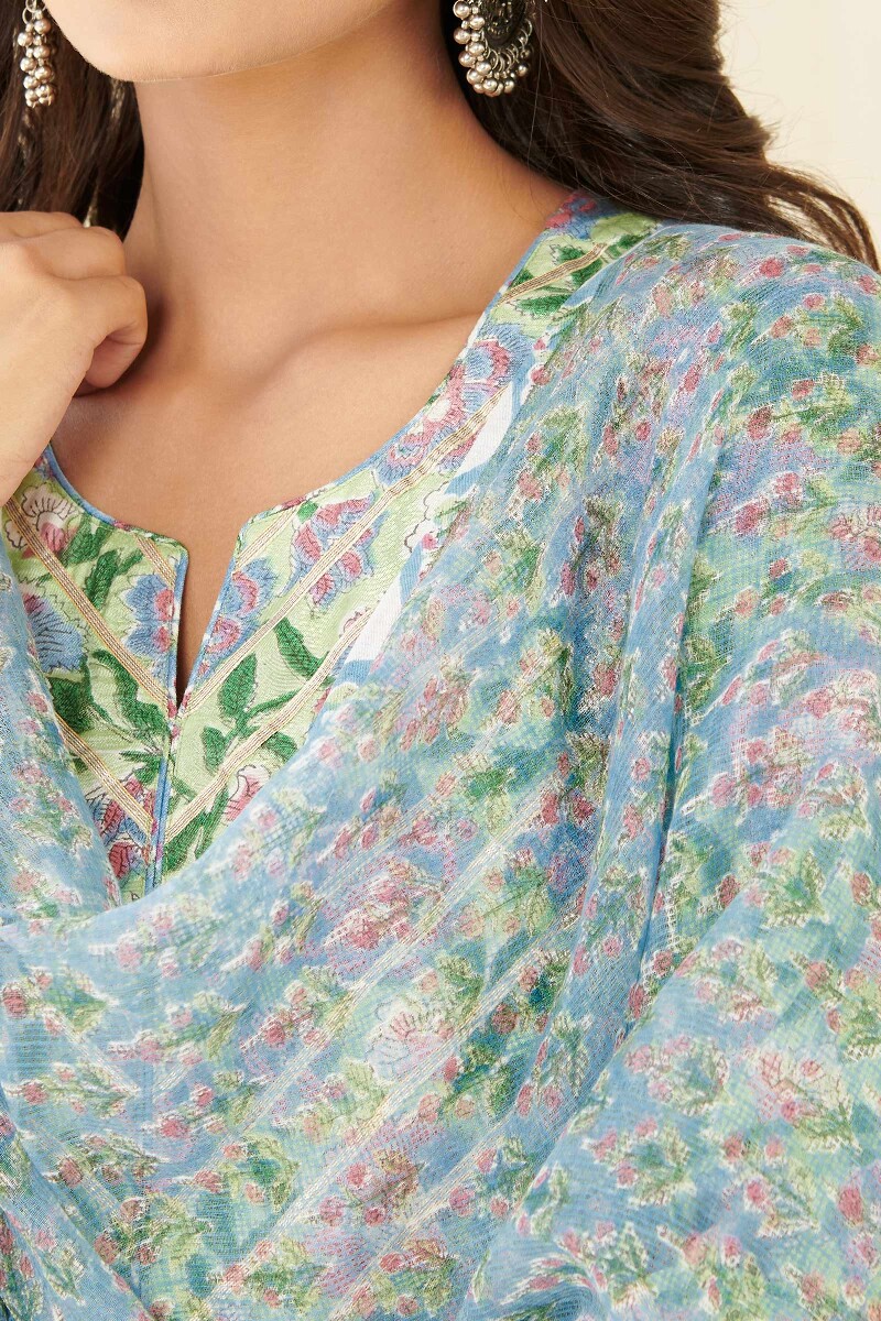 Blue Hand Block Printed Kota Dupatta