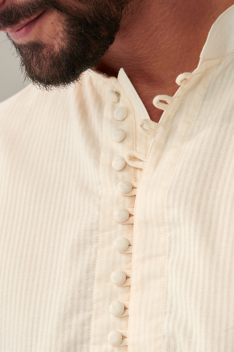 Off-White Handcrafted Line Dobby Cotton Kurta