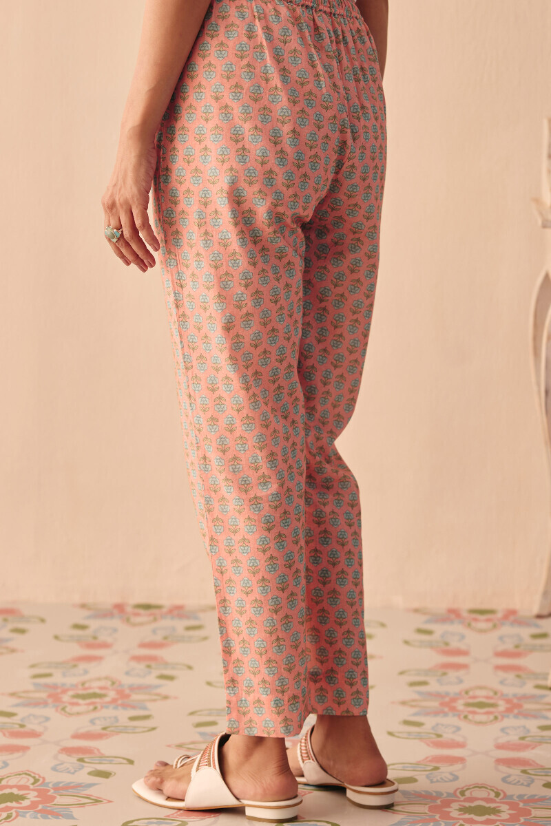 Pink Printed Cotton Narrow Pants