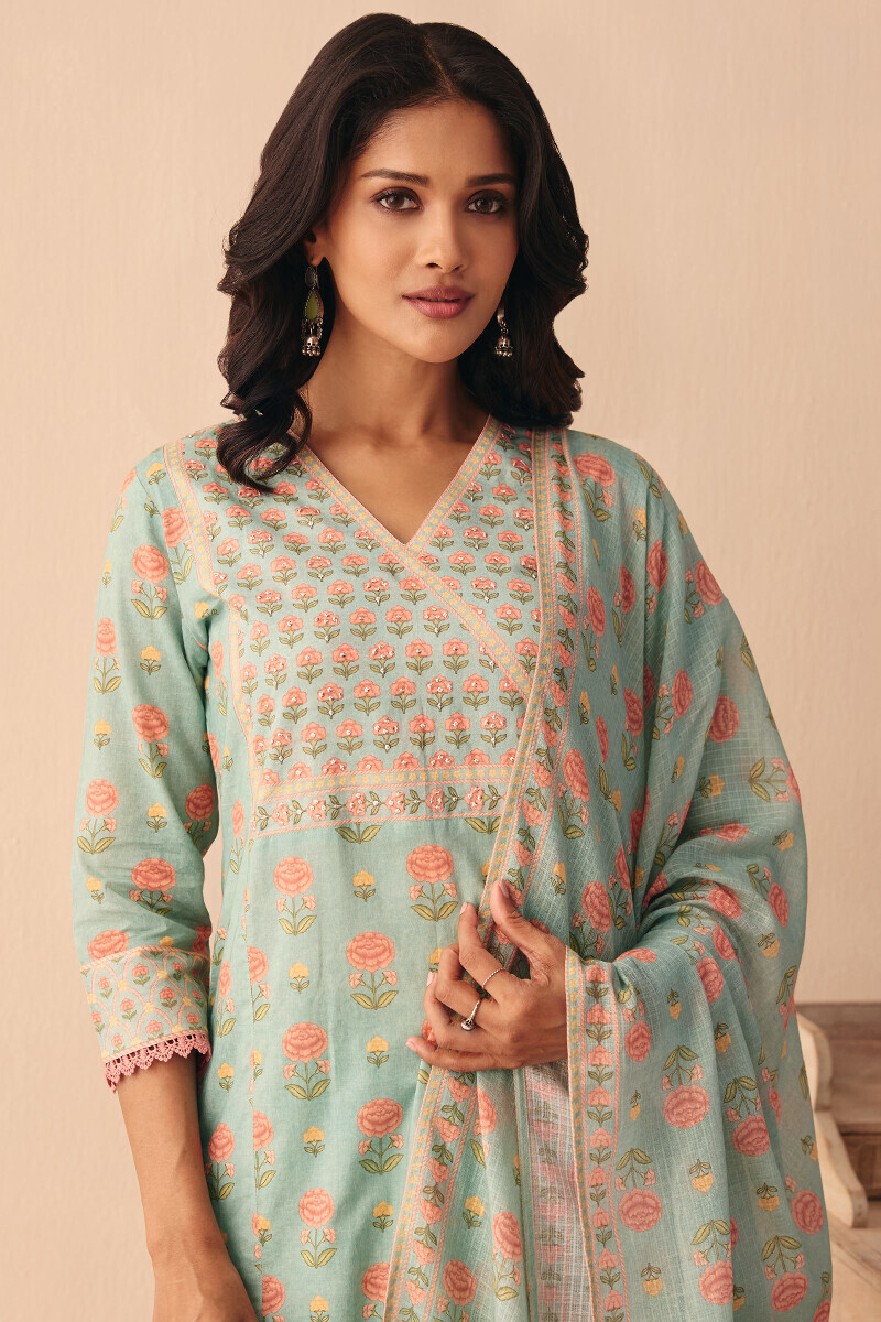 Blue Printed Kota Dupatta