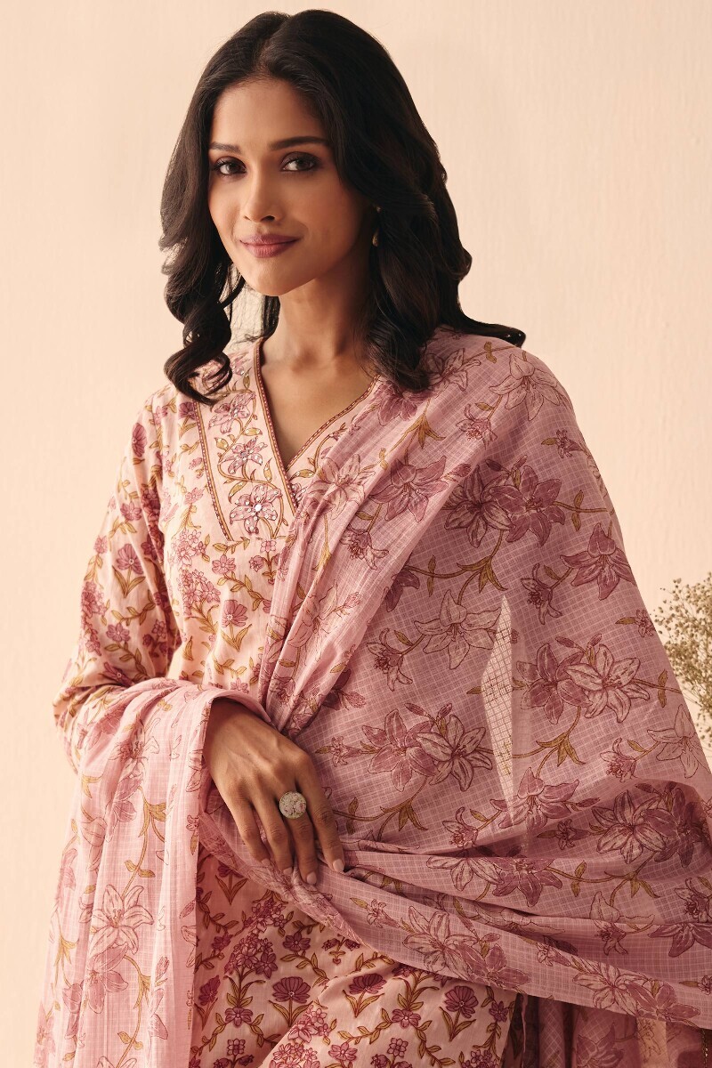 Pink Handcrafted Kota Dupatta