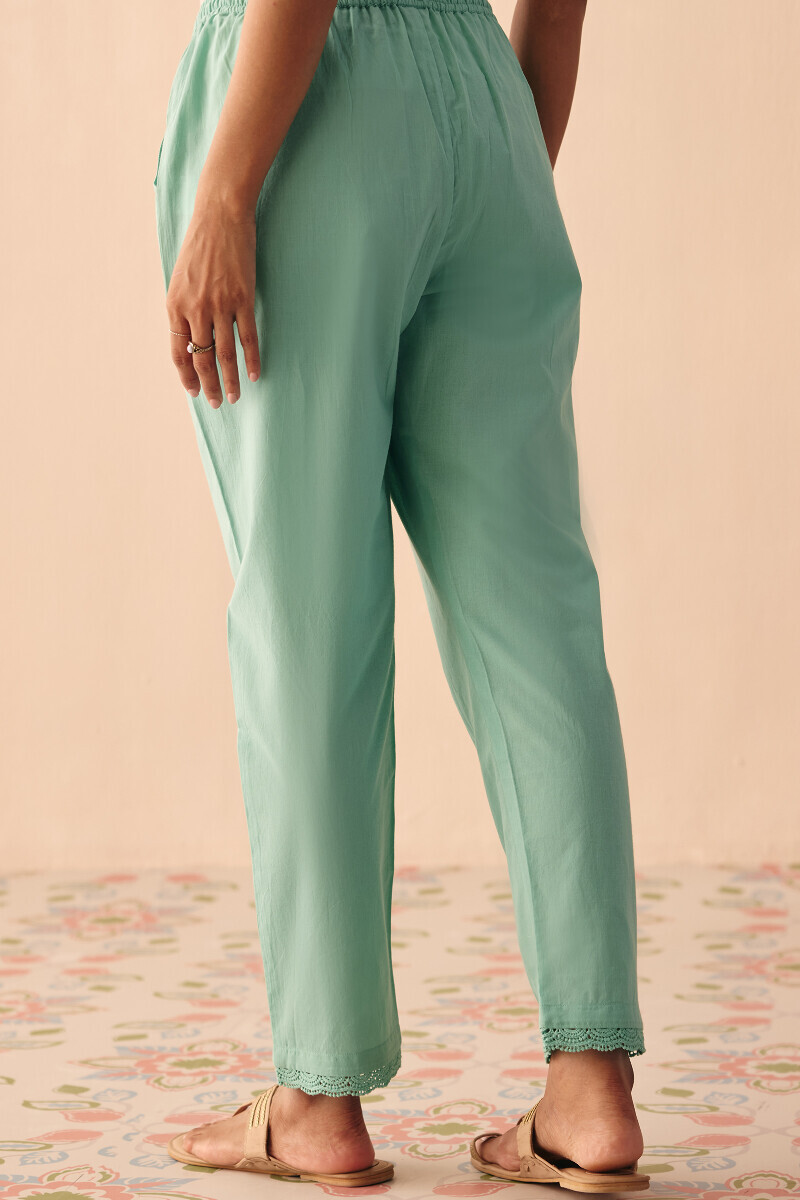Blue Handcrafted Cotton Narrow Pants