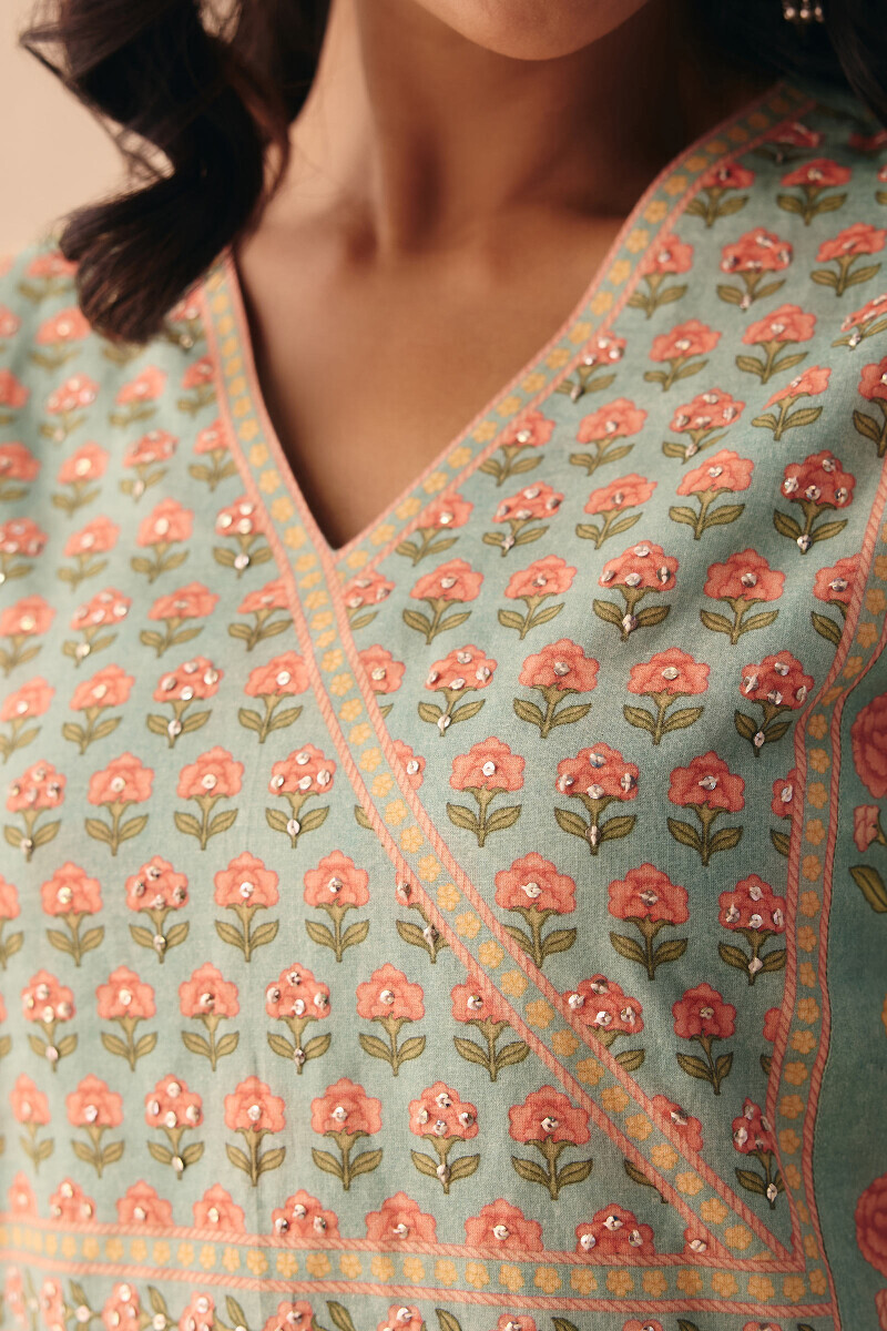 Blue Printed Straight Cotton Kurta
