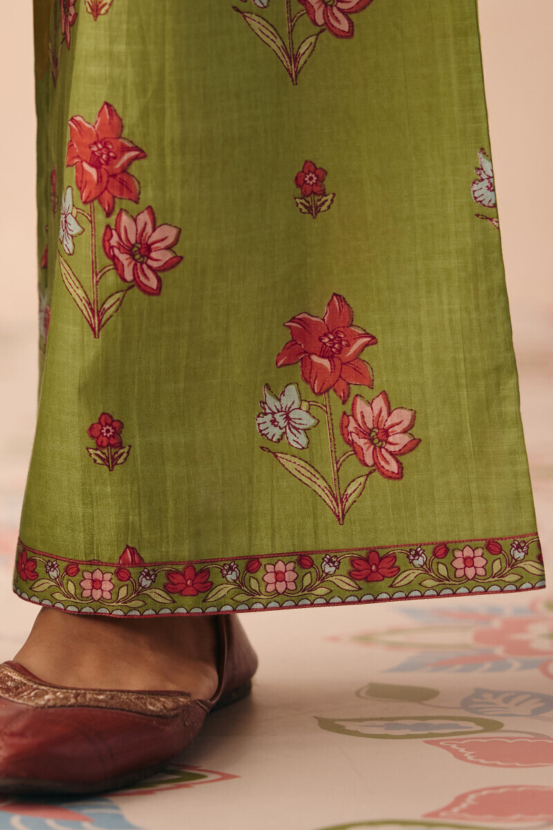 Green Hand Printed Cotton Slub Farsi