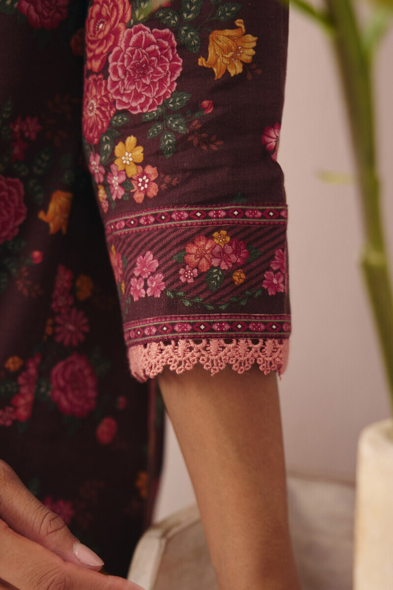 Brown Printed Straight Cotton Kurta