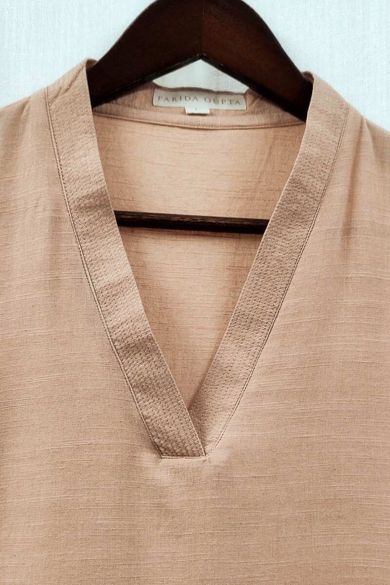 Peach Handcrafted Straight Handloom Cotton Kurta