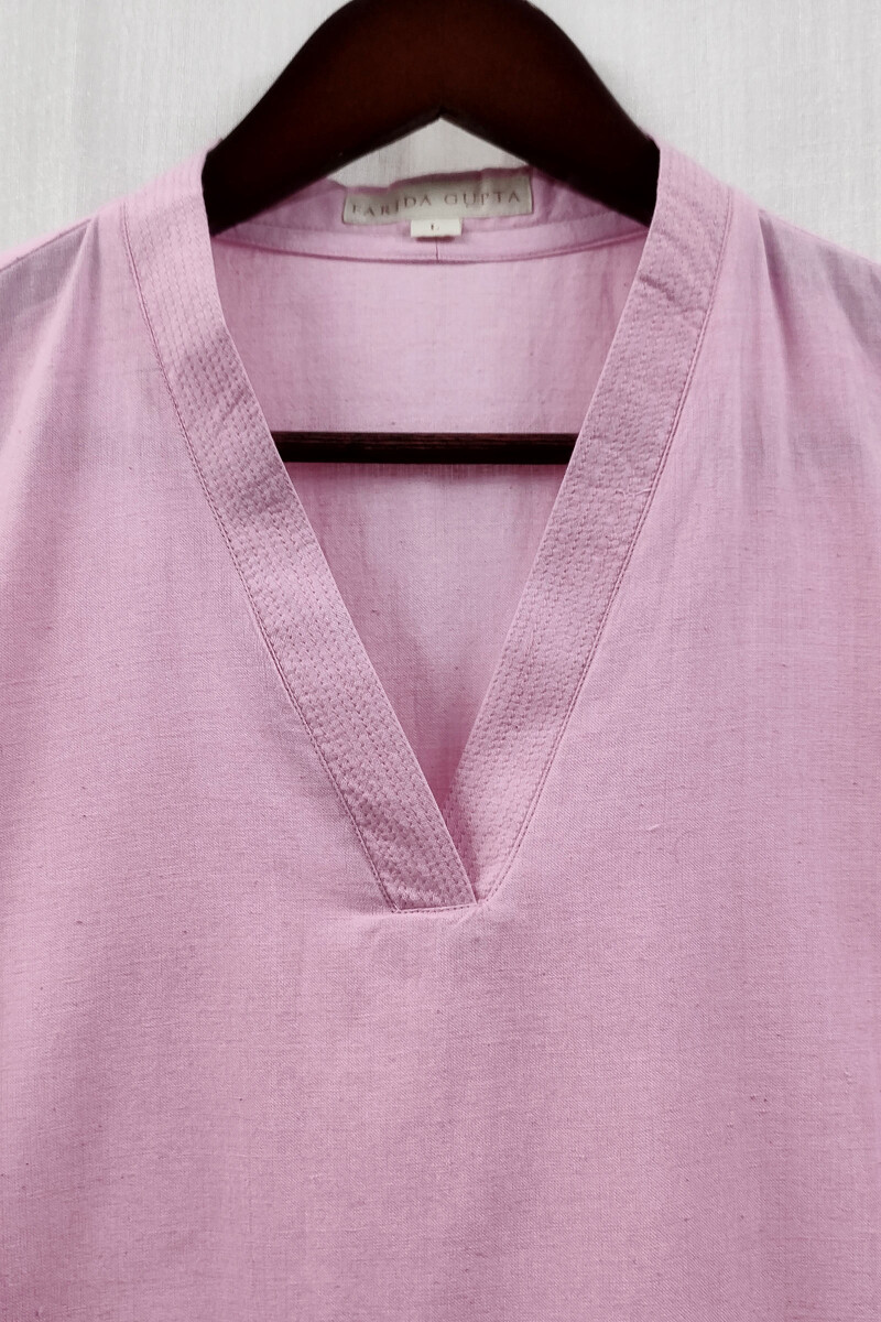 Rose Pink Handcrafted Straight Handloom Cotton Kurta