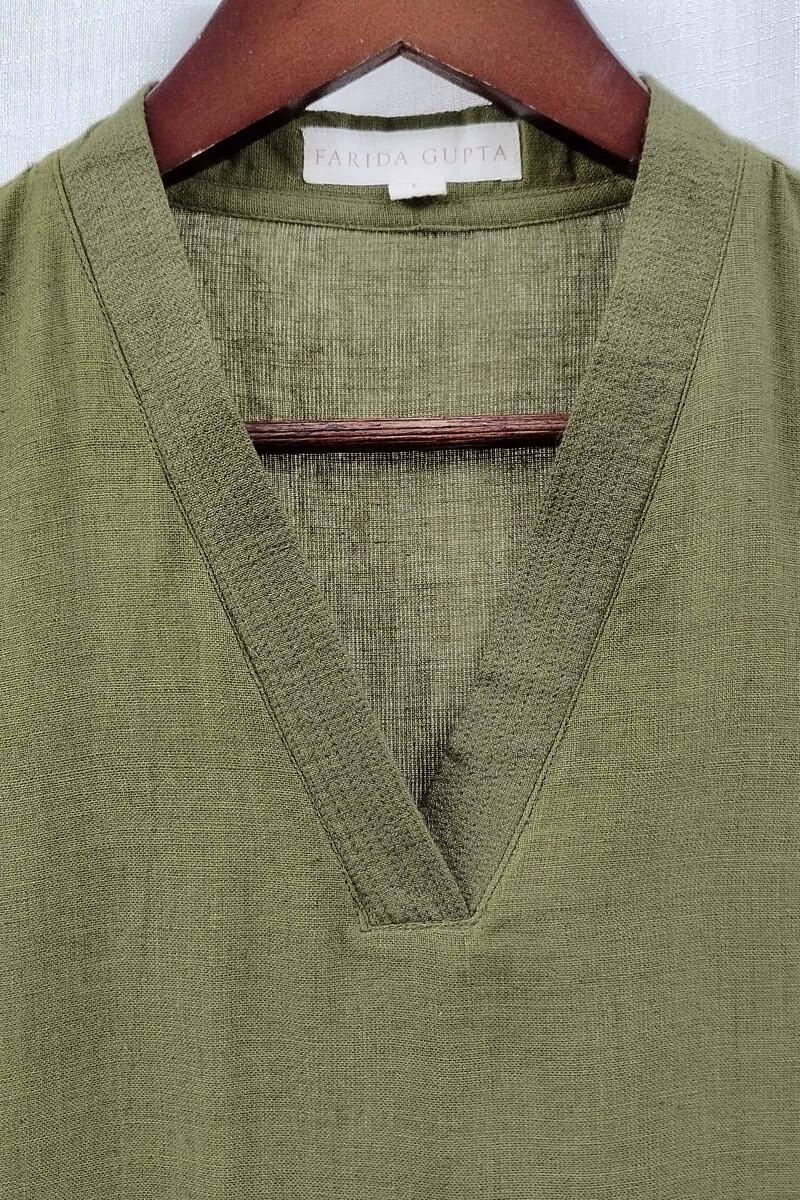 Olive Green Handcrafted Straight Handloom Cotton Kurta