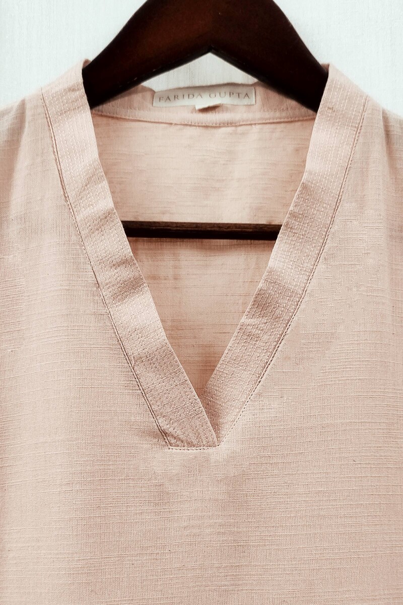 Light Peach Handcrafted Straight Handloom Cotton Kurta