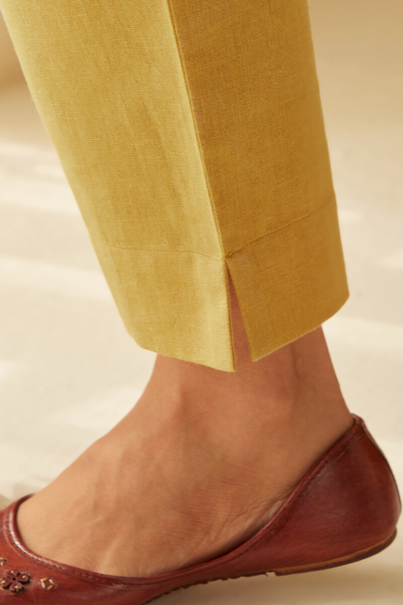 Mustard Handcrafted Cotton Flax Narrow Pants