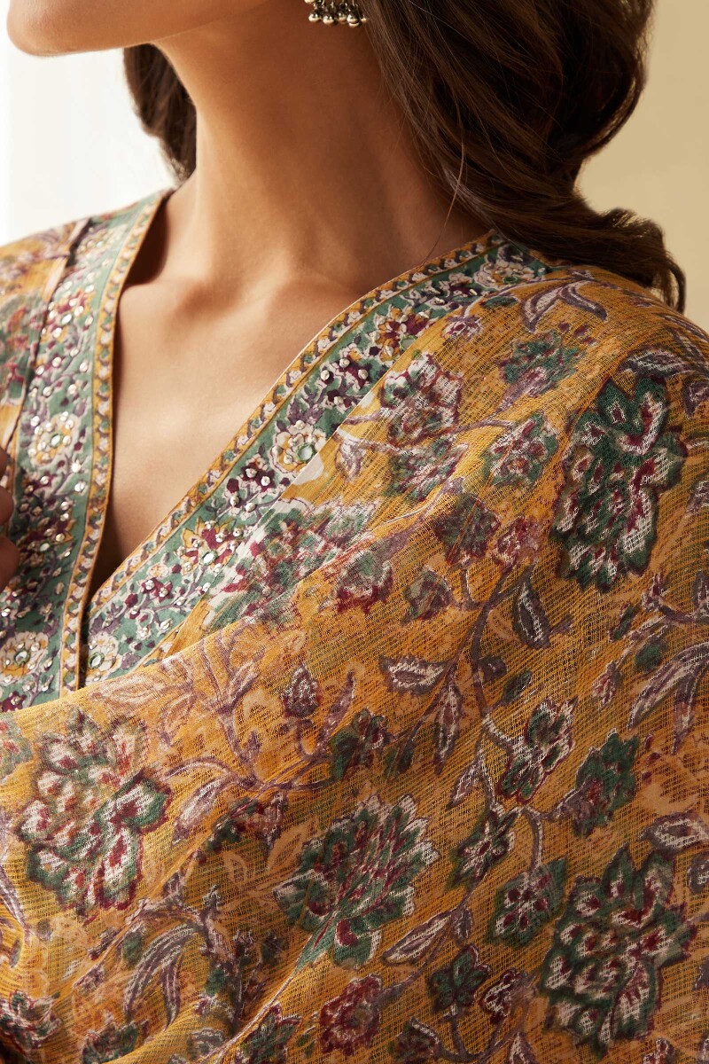 Mustard Hand Block-Printed Kota Dupatta