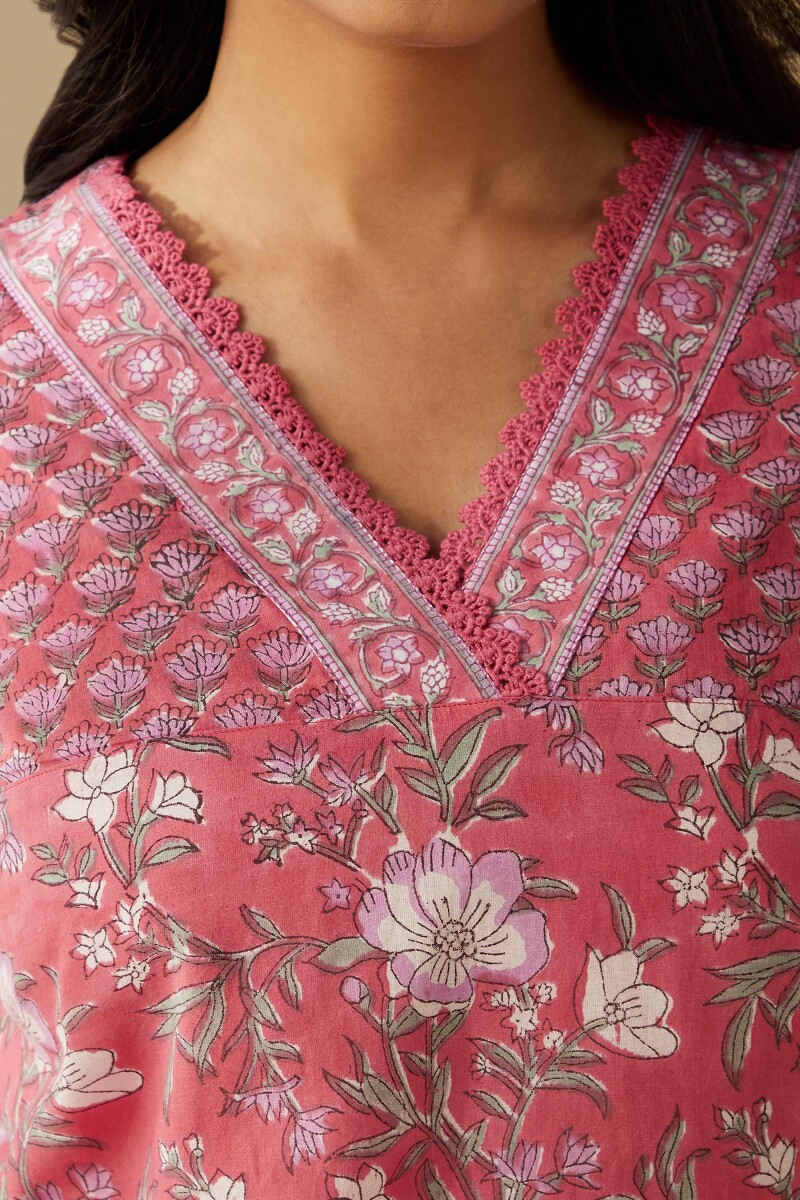 Pink Hand Block-Printed Cotton Top
