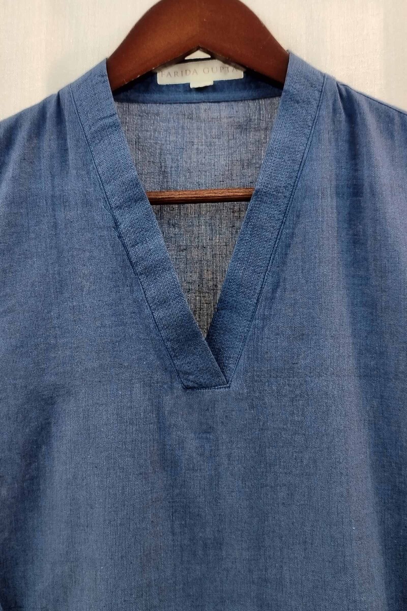 Navy Blue Handcrafted Straight Handloom Cotton Kurta