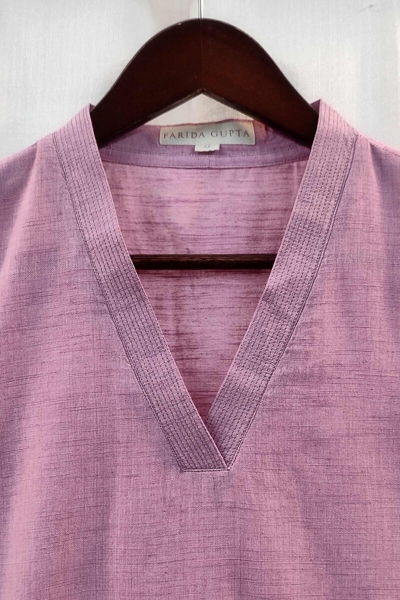Purple Handcrafted Straight Handloom Cotton Kurta
