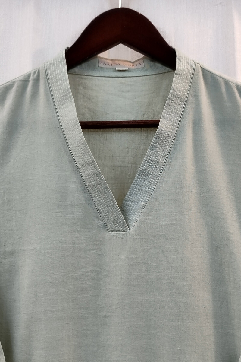 Pastel Green Handcrafted Straight Handloom Cotton Kurta