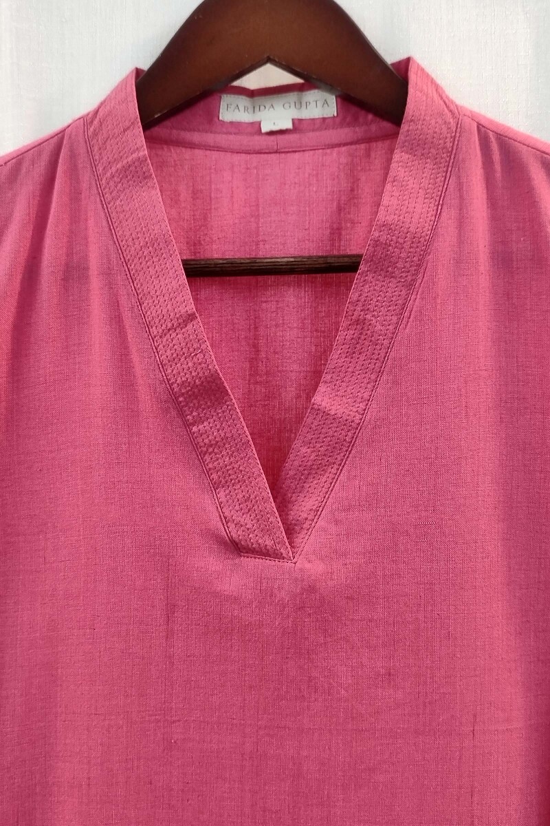 Dark Pink Handcrafted Straight Handloom Cotton Kurta
