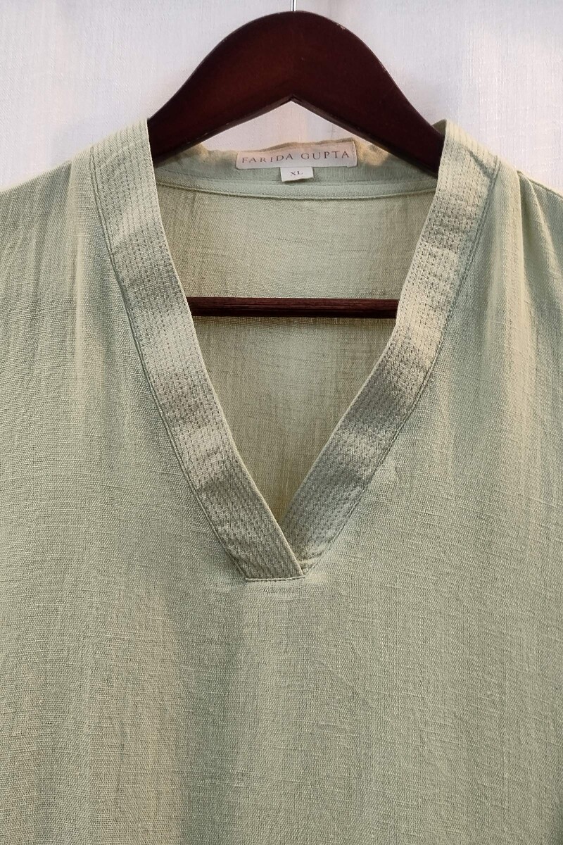 Light Green Handcrafted Straight Handloom Cotton Kurta