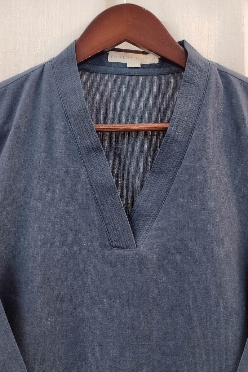 Navy Blue Handcrafted Straight Handloom Cotton Kurta