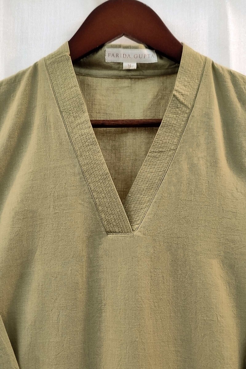 Khaki Handcrafted Straight Handloom Cotton Kurta
