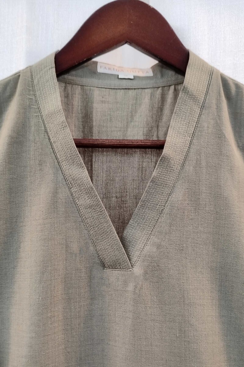 Dark Khaki Handcrafted Straight Handloom Cotton Kurta