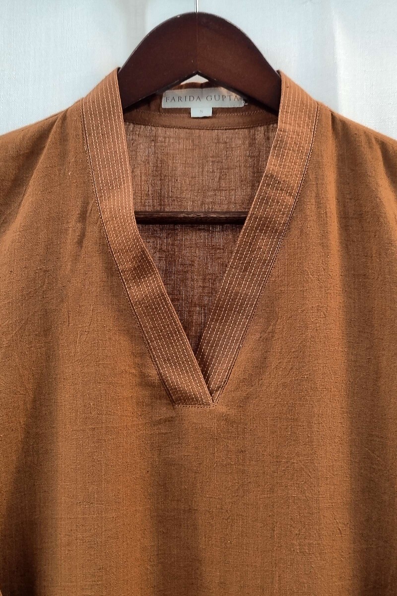 Brown Handcrafted Straight Handloom Cotton Kurta