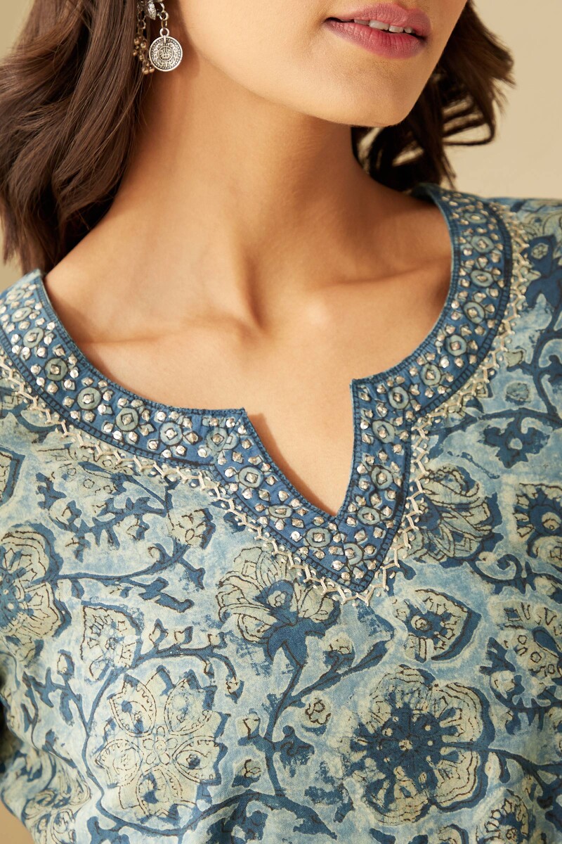 Akola Hand Block-Printed Straight Cotton Kurta