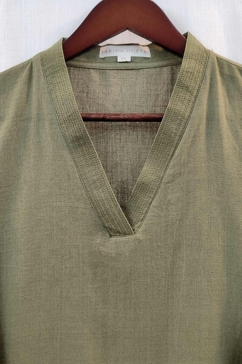 Olive Green Handcrafted Straight Handloom Cotton Kurta