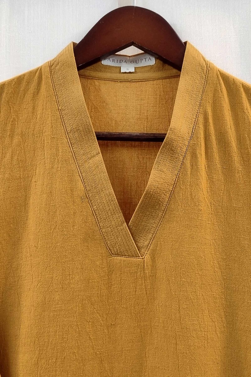 Dark Yellow Handcrafted Straight Handloom Cotton Kurta