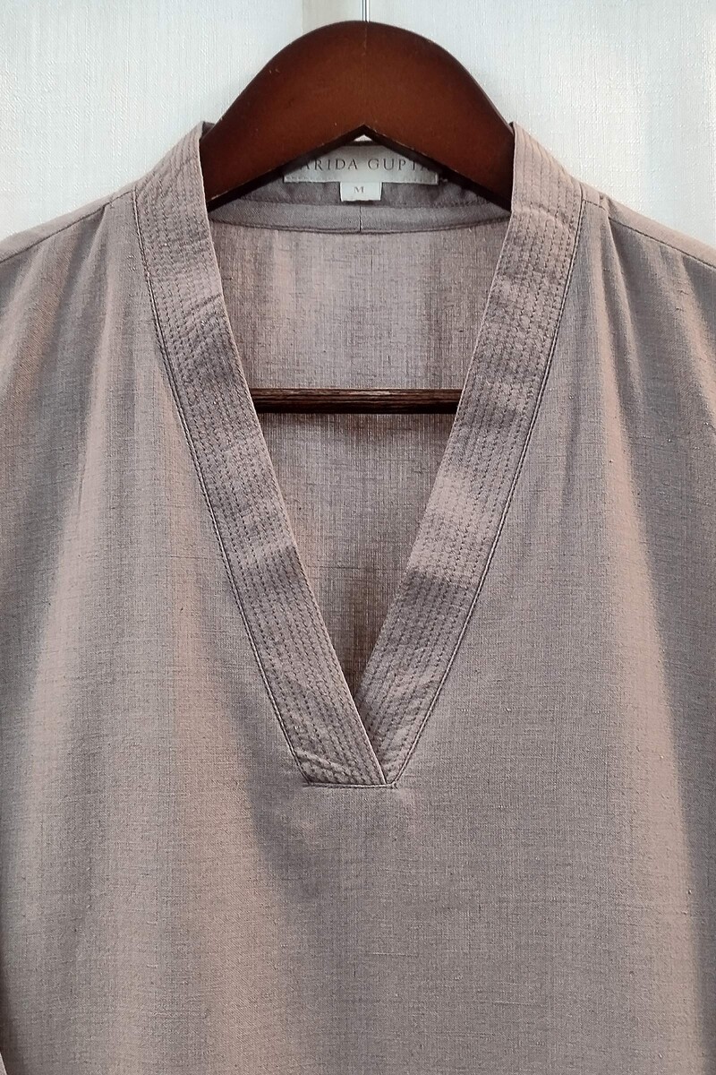 Light Brown Handcrafted Straight Handloom Cotton Kurta