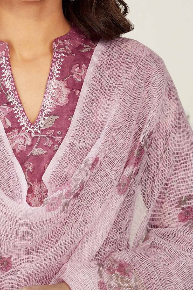 Purple Hand Block-Printed Kota Dupatta
