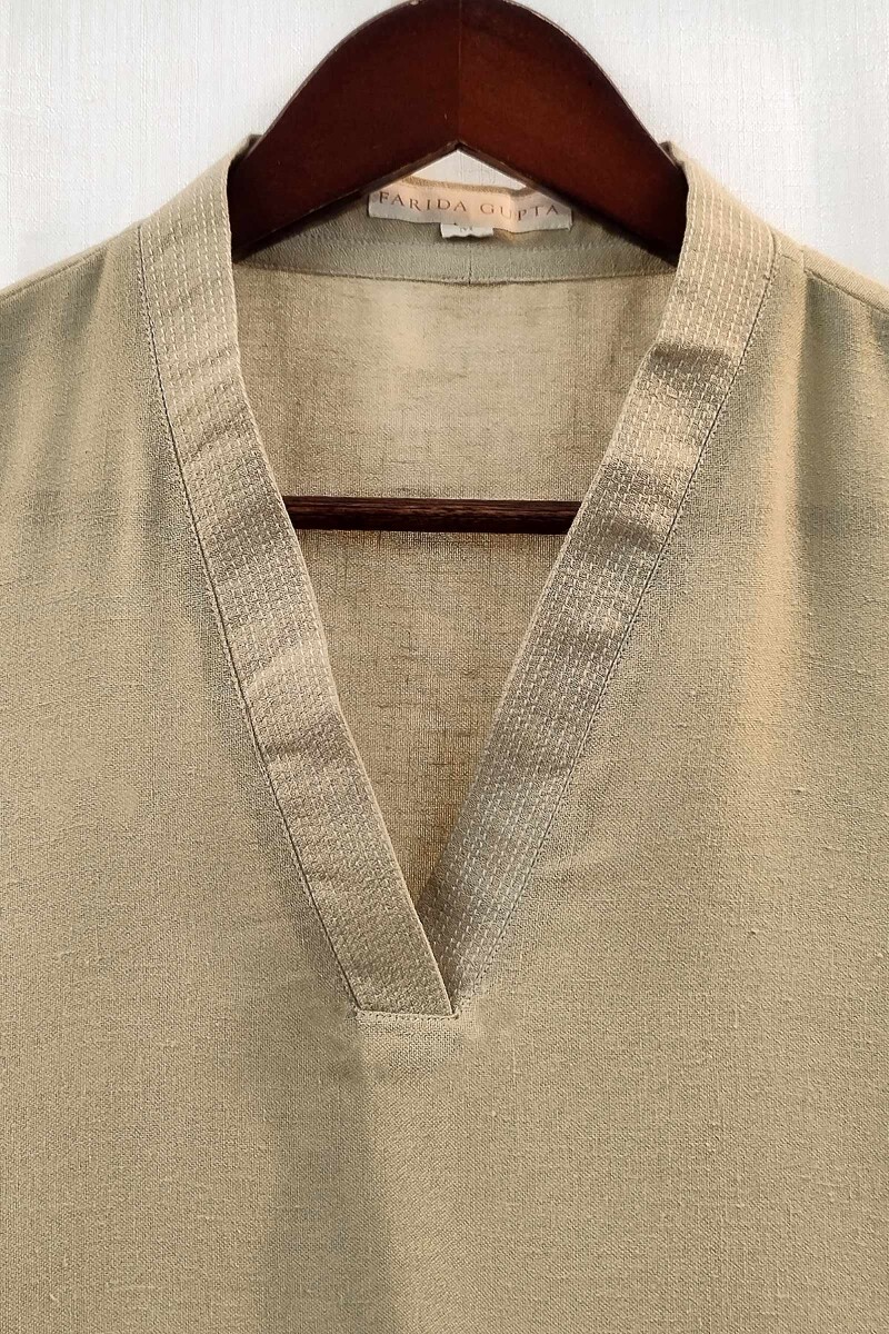 Khaki Handcrafted Straight Handloom Cotton Kurta
